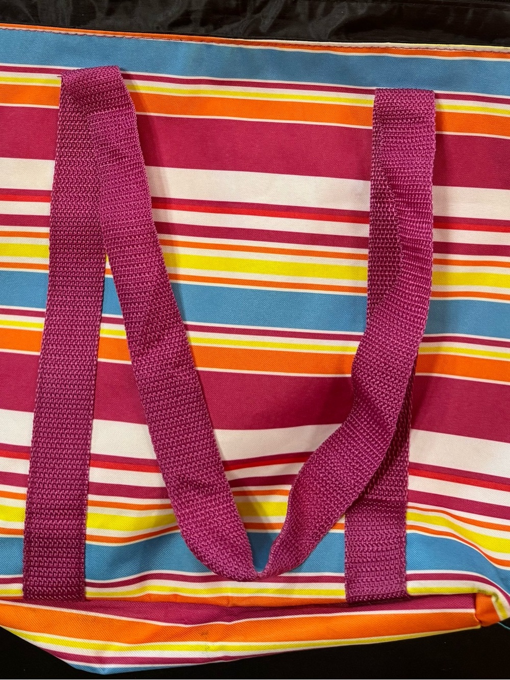Bright Striped Cooler/Tote with Magenta Handles